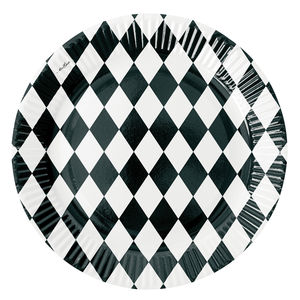 Mustavalkoinen harlekiini -paperilautanen (8 kpl)