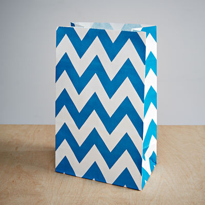 Chevron-kuvioinen pohjallinen paperipussi, turkoosi (12 kpl)