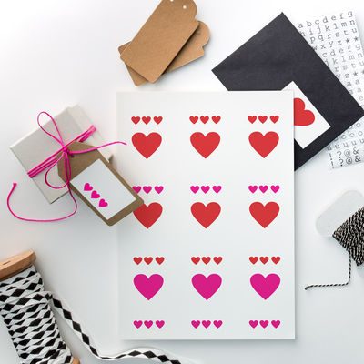 Sydän etiketti-arkki, 70 x 42 mm