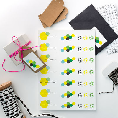 Jalkapallo etiketti-arkki, 70 x 42 mm