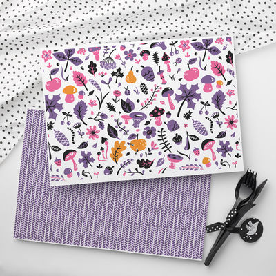 Metsän eläimet teemapaperi lila ja turkoosi A4, 8 kpl