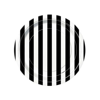 Mustavalkoraidallinen paperilautanen, pieni (8  kpl)