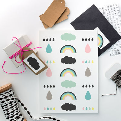 Pilvi & pisara etiketti-arkki, 70 x 42 mm