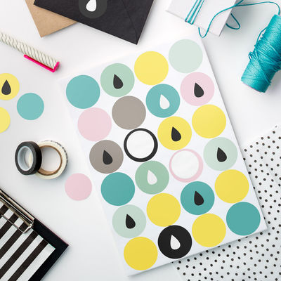 Tulostettavat Pilvi & pisara -tarrat Ø 40 mm