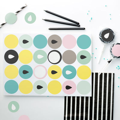 Pilvi & pisara tarra-arkki, ympyrä Ø 40 mm