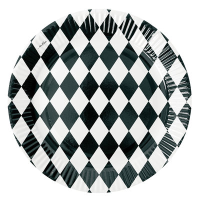 Mustavalkoinen harlekiini -paperilautanen (8 kpl)