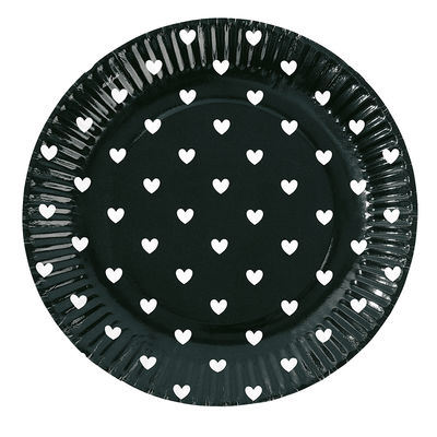 Paperilautanen, sydämet musta (8 kpl)