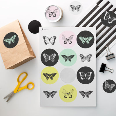 Perhoset tarra-arkki, ympyrä Ø 60 mm