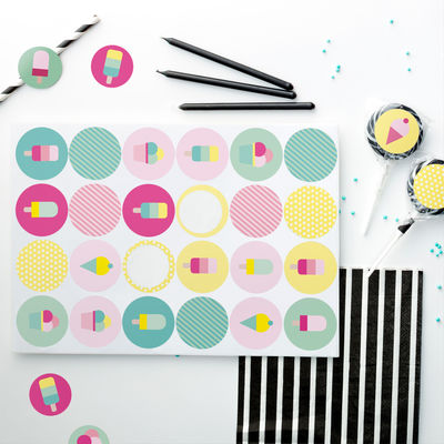 Tulostettavat Jätskibaari -tarrat Ø 40 mm