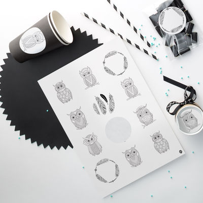 Huhuu tarra-arkki ympyrä 60 mm