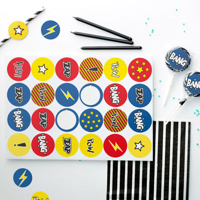 Tulostettavat Supersankari -tarrat Ø 40 mm