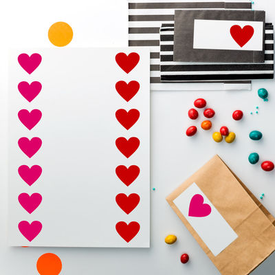 Sydän etiketti-arkki, 105 x 42 mm