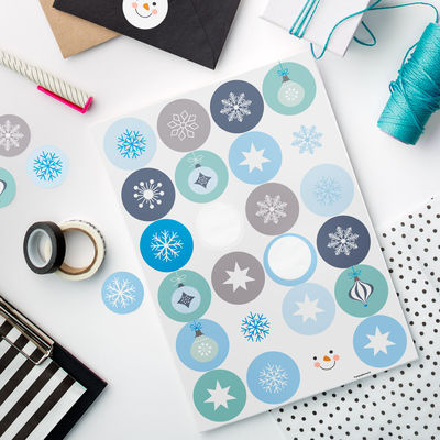 Taikatalvi Napapiirillä tarra-arkki, ympyrä Ø 40 mm