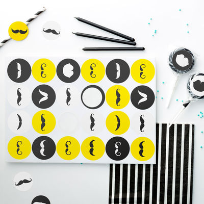 Viikset tarra-arkki, ympyrä Ø 40 mm